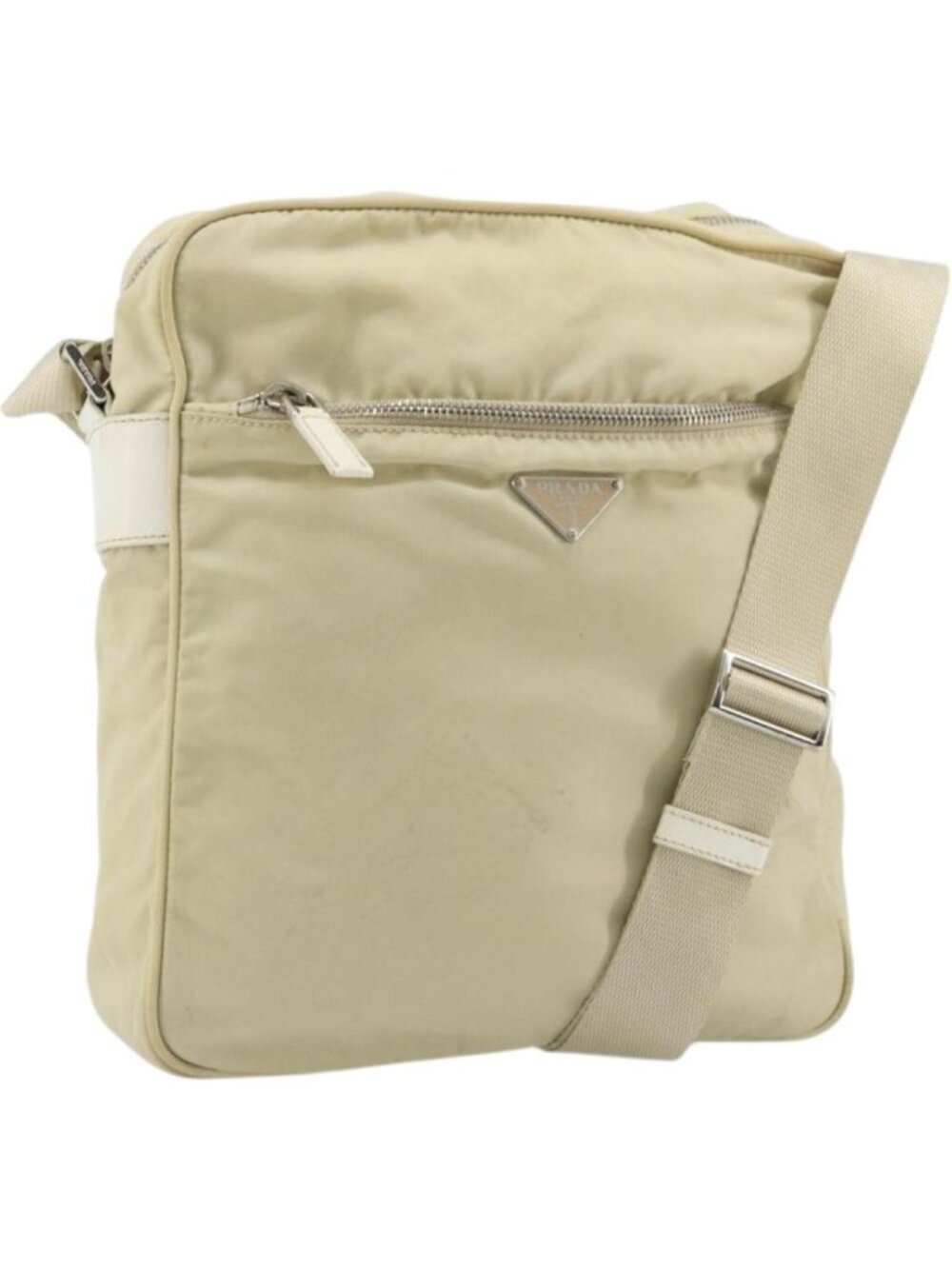 PRADA Shoulder Bag Nylon Ivory Silver